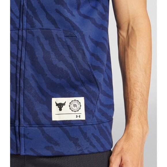New Under Armour Men's Project Rock Blue Rival Sleeveless Full-Zip Hoodie 2XL - Picture 5 of 5